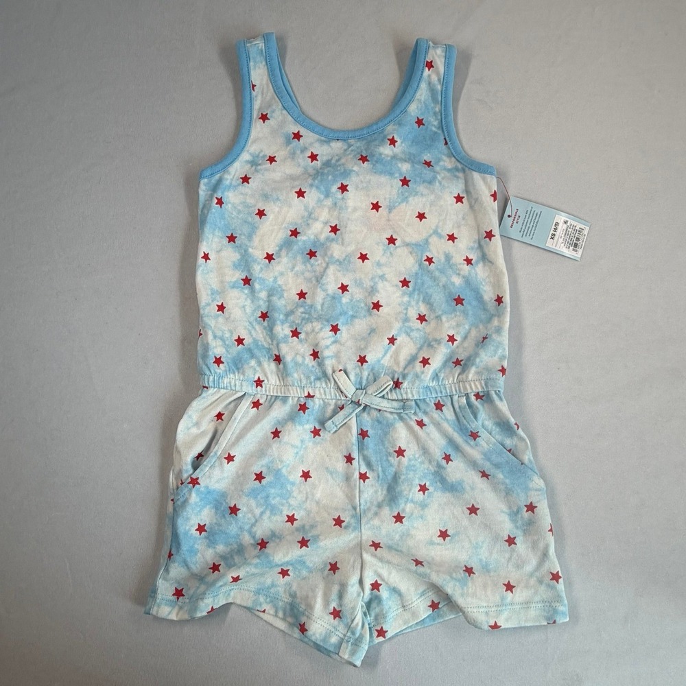 Cat & Jack Girls Romper XS (4/6) Tie Dye Stars Blue White Red